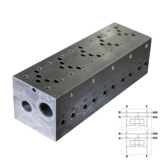 EM235/5YM-AL - Плита для распределителей и клапанов, пятиместная, CETOP 05, (Алюминий)
