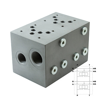 EM235/2YM - Плита для распределителей и клапанов, двухместная, CETOP 05