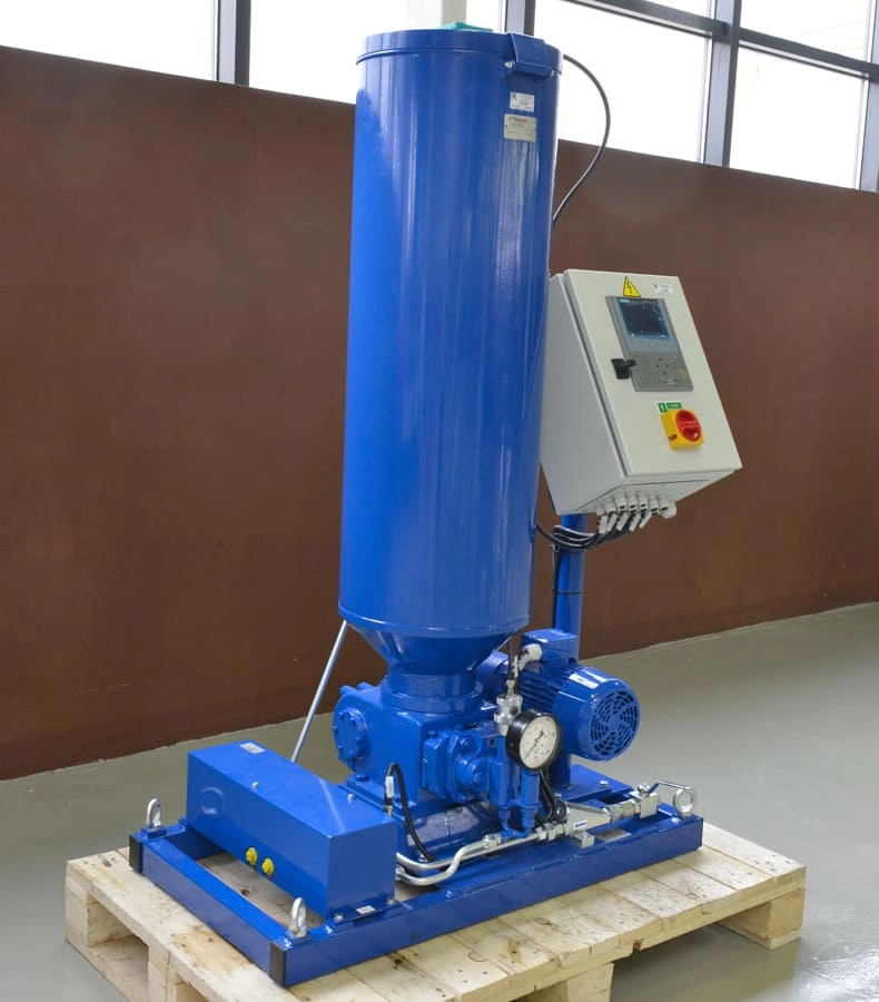 Система двухлинейной густой смазки CTR-KV-B0120/1 боков станинных роликов перед и за клетью стана 5000